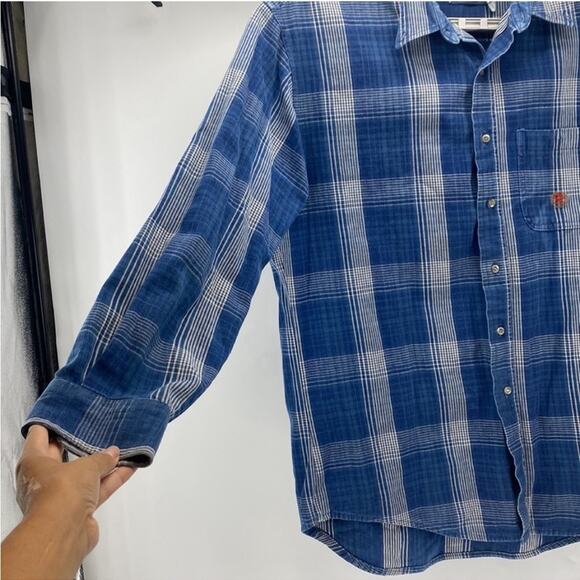 Wrangler twenty X plaid denim like cotton button down with crest 90s size XL - Picture 3 of 7